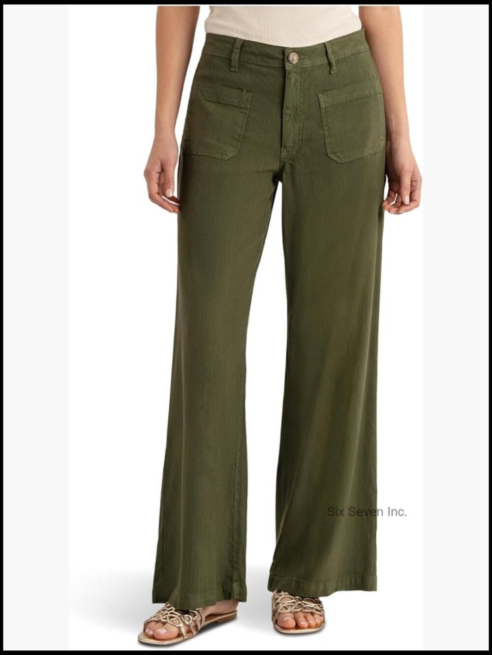 High-Rise Wide Leg Jeans with Patch Pockets, Linen Rayon Blend